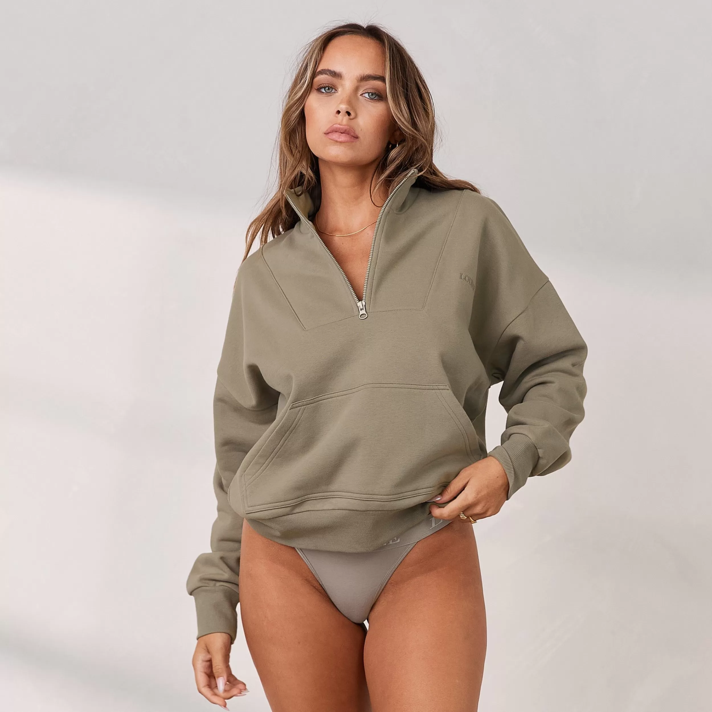 Kvinde Lounge Underwear Loungewear | Signature Oversized Troje Med Kvart Lynlas