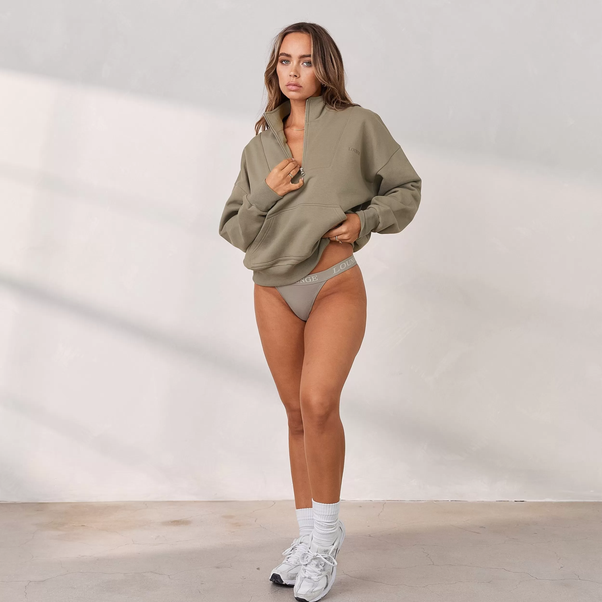 Kvinde Lounge Underwear Loungewear | Signature Oversized Troje Med Kvart Lynlas